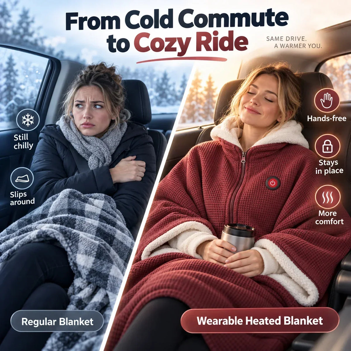 Wearable Heated Blanket USB Powered 3 Heat Settings Hands-Free Comfort
