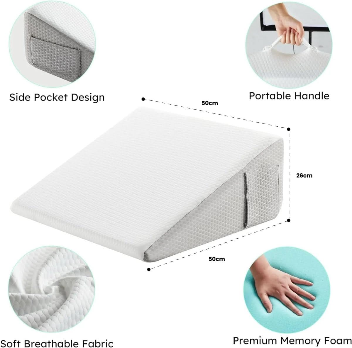 Wedge Pillow Memory Foam Removable Washable Cover Non-Slip Base