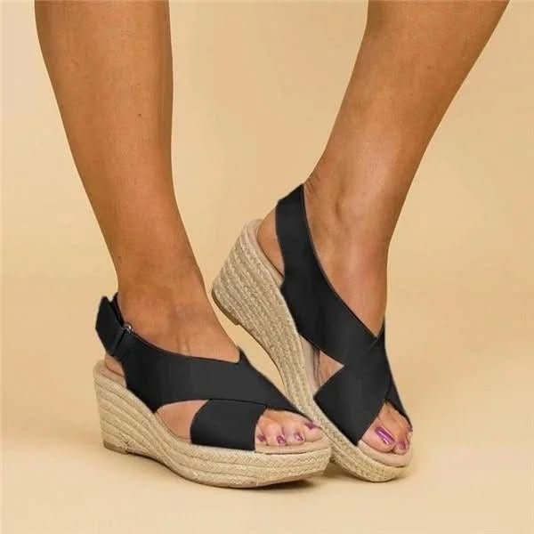Wedge Sandals Genuine Leather Orthopedic Footbed Adjustable Cross Straps