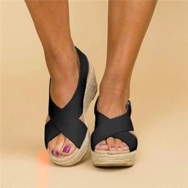 Wedge Sandals Genuine Leather Orthopedic Footbed Adjustable Cross Straps