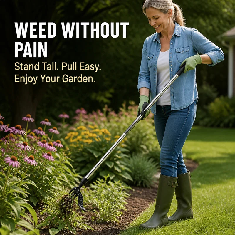 Weed Puller Tool Long Handle 3-Claw Metal Head