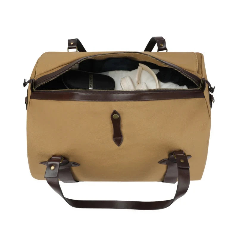Weekender Bag Canvas Leather Accents Padded Adjustable Handles