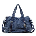 Weekender Bag Distressed Denim Adjustable Shoulder Strap & Side Pockets