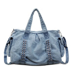 Weekender Bag Distressed Denim Adjustable Shoulder Strap & Side Pockets