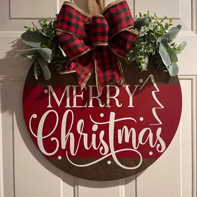 Welcome Sign Merry Christmas Wooden Rope Hanger Weather-Resistant