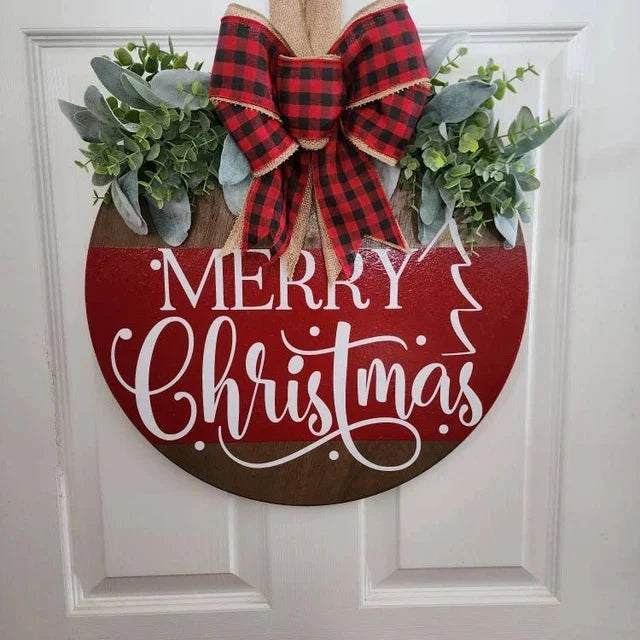 Welcome Sign Merry Christmas Wooden Rope Hanger Weather-Resistant