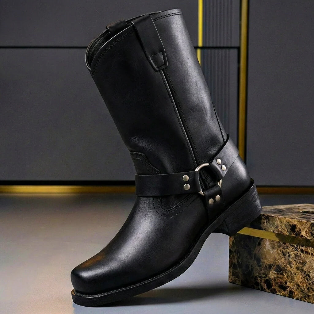Western Boots Tall Shaft Harness Strap Cushioned Insole