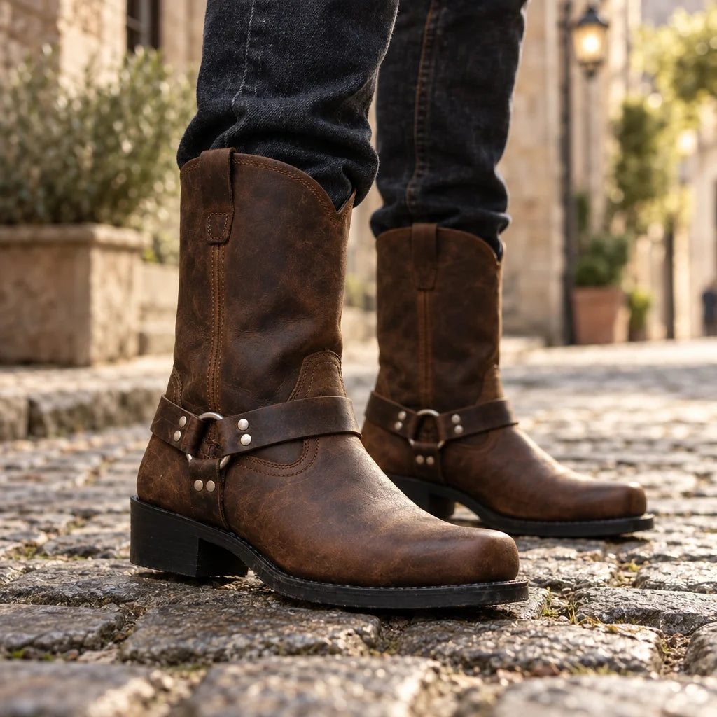 Western Boots Tall Shaft Harness Strap Cushioned Insole