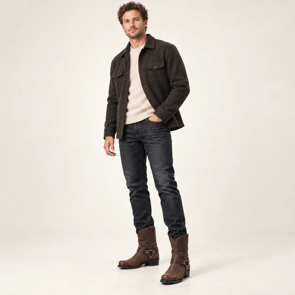 Western Boots Tall Shaft Harness Strap Cushioned Insole