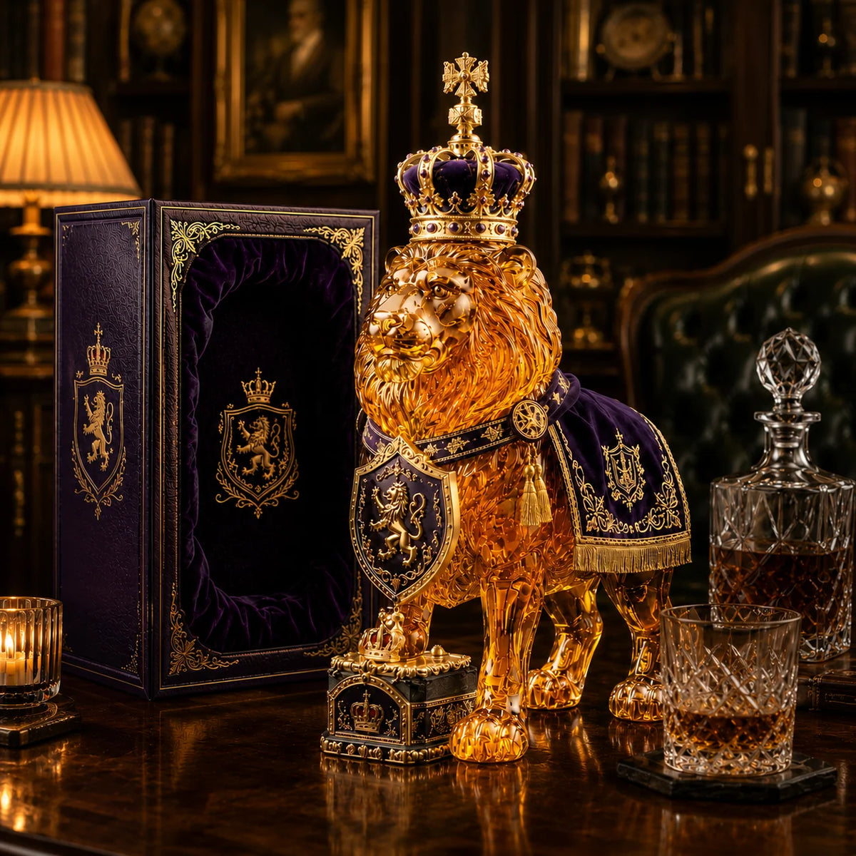 Whiskey Decanter Lion Design High-Clarity Glass 11.8 Oz