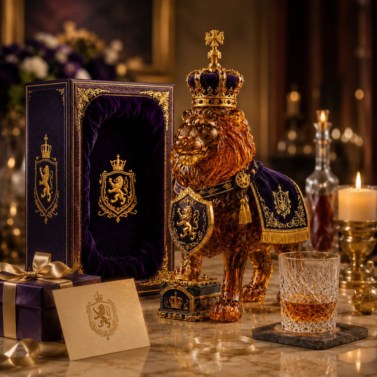 Whiskey Decanter Lion Design High-Clarity Glass 11.8 Oz