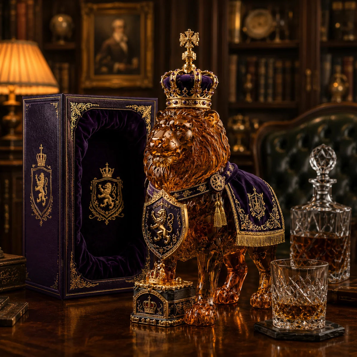 Whiskey Decanter Lion Design High-Clarity Glass 11.8 Oz