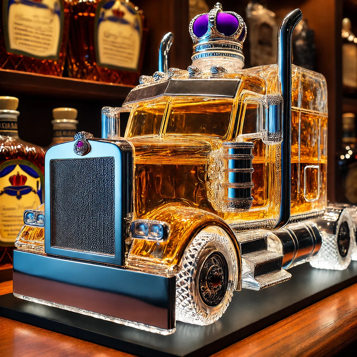 Whiskey Decanter Semi-Truck Design Glass 13 Oz