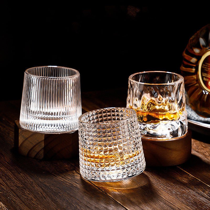 Whiskey Glasses Rotating Lead-Free Crystal Dishwasher-Safe