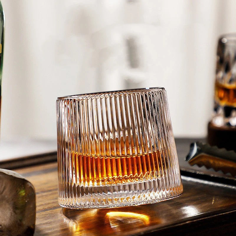 Whiskey Glasses Rotating Lead-Free Crystal Dishwasher-Safe