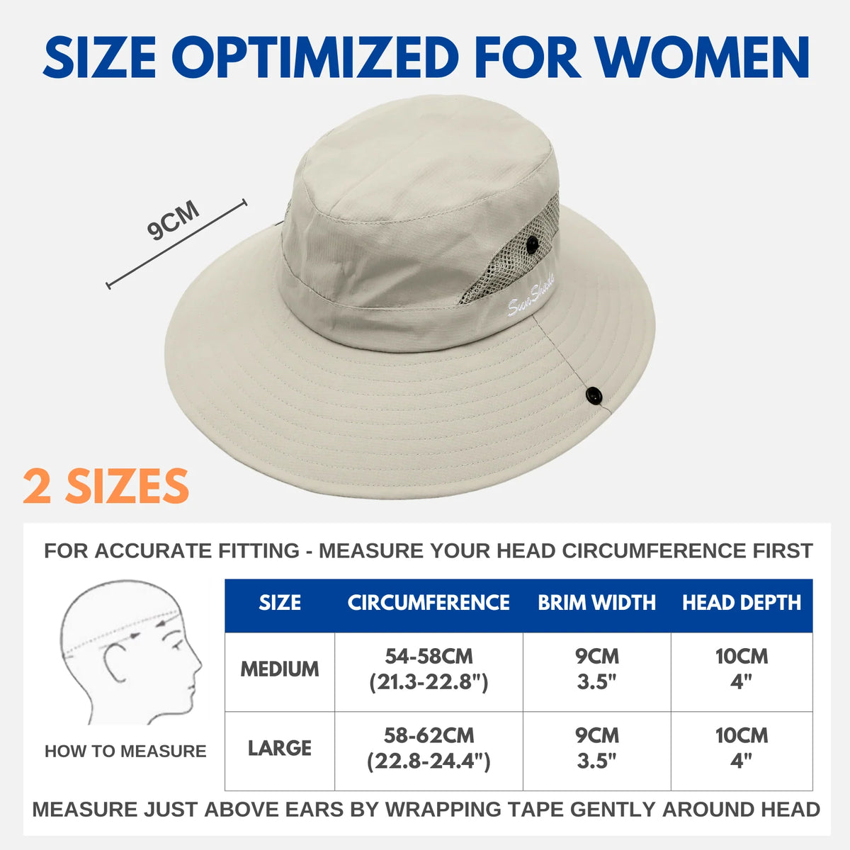 Wide Brim Sun Hat UPF50+ Ponytail Hole Packable