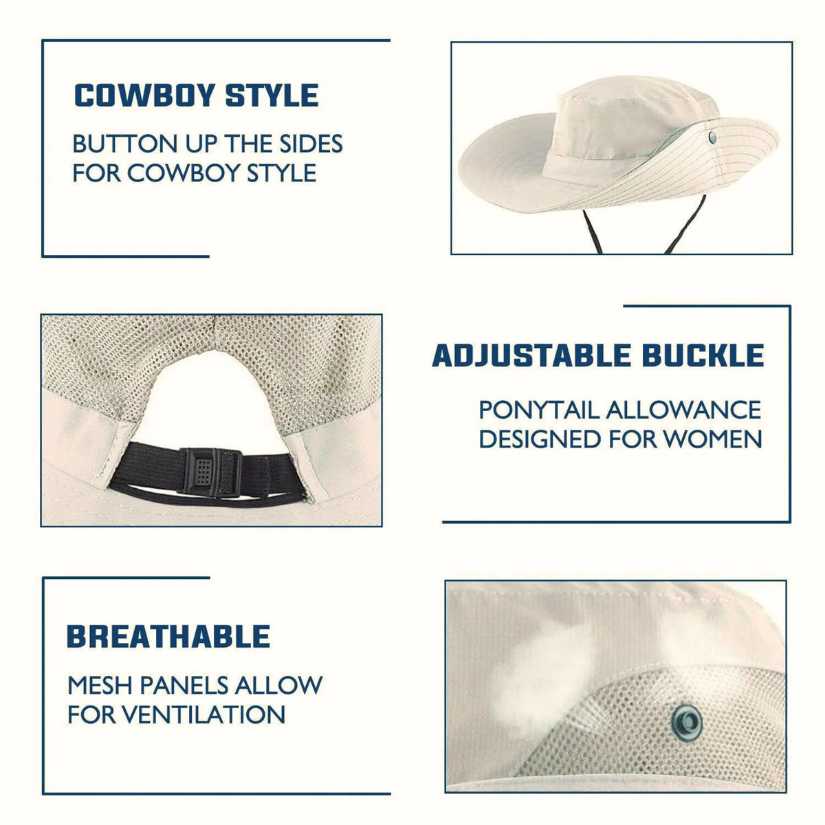 Wide Brim Sun Hat UPF50+ Ponytail Hole Packable
