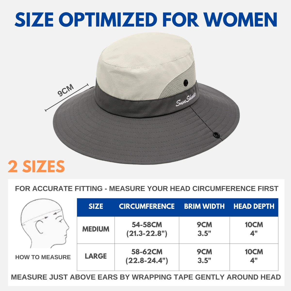 Wide Brim Sun Hat UPF50+ Ponytail Hole Packable