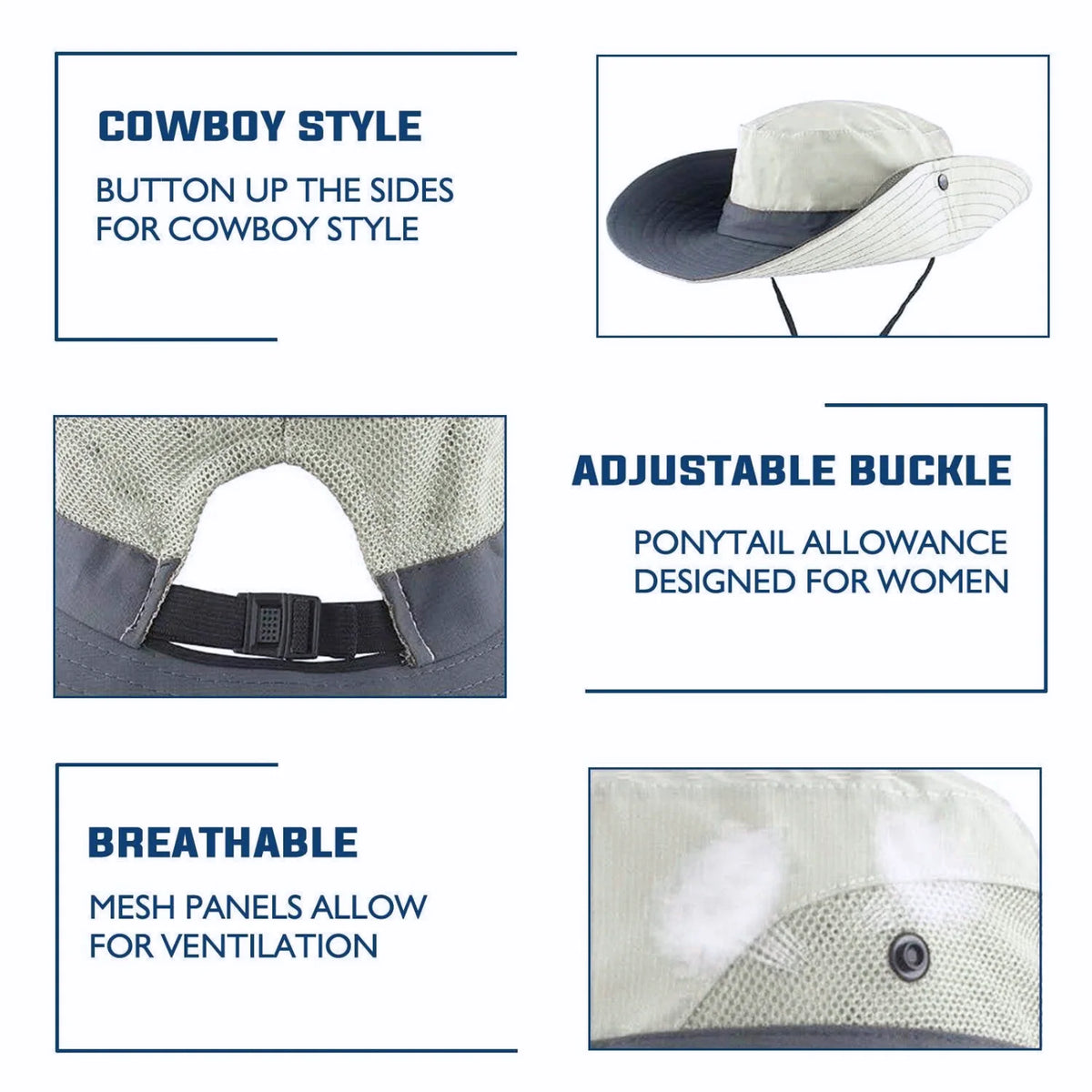 Wide Brim Sun Hat UPF50+ Ponytail Hole Packable