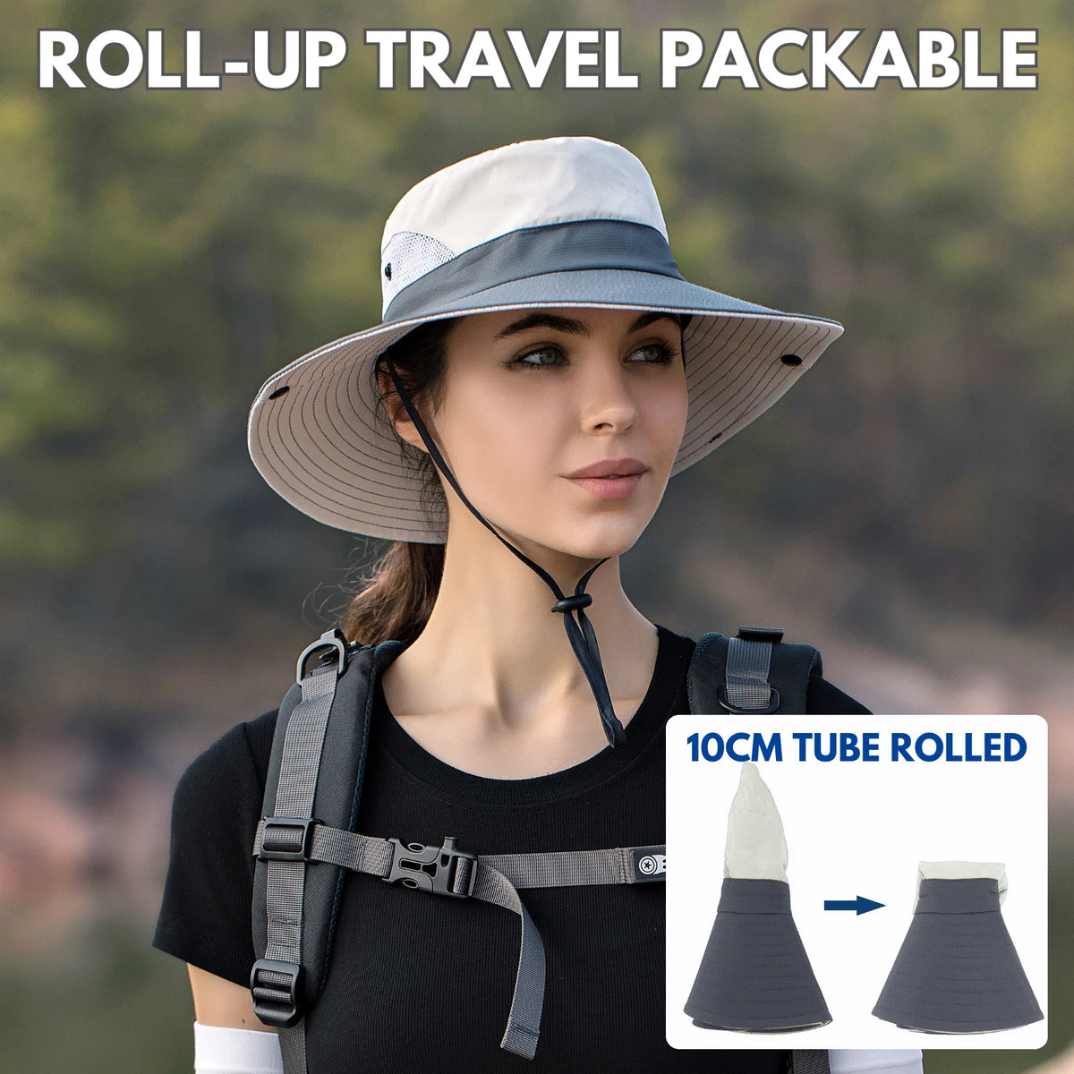 Wide Brim Sun Hat UPF50+ Ponytail Hole Packable
