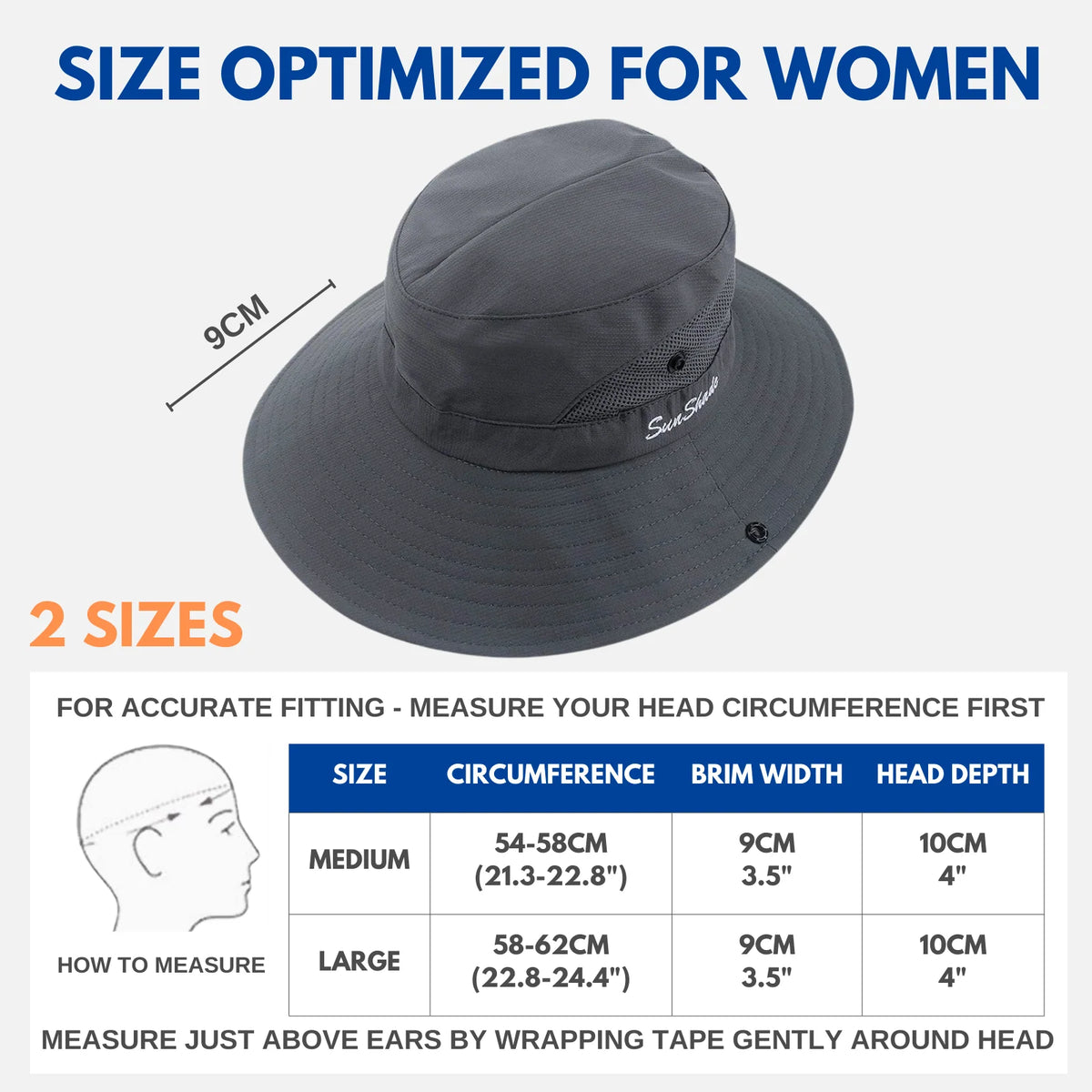 Wide Brim Sun Hat UPF50+ Ponytail Hole Packable