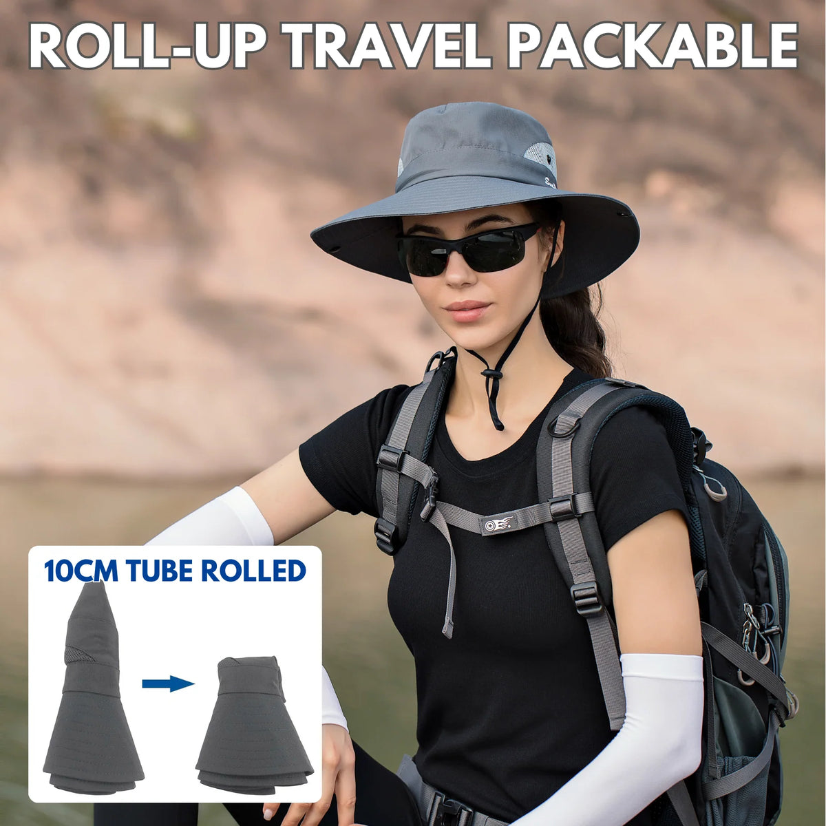 Wide Brim Sun Hat UPF50+ Ponytail Hole Packable