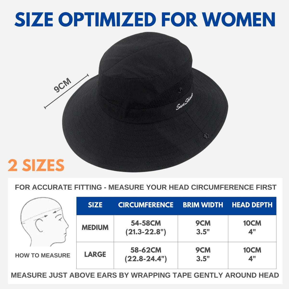 Wide Brim Sun Hat UPF50+ Ponytail Hole Packable