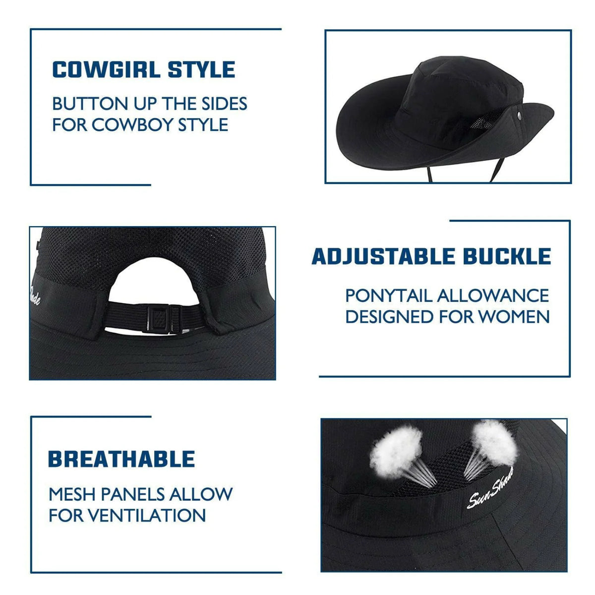 Wide Brim Sun Hat UPF50+ Ponytail Hole Packable