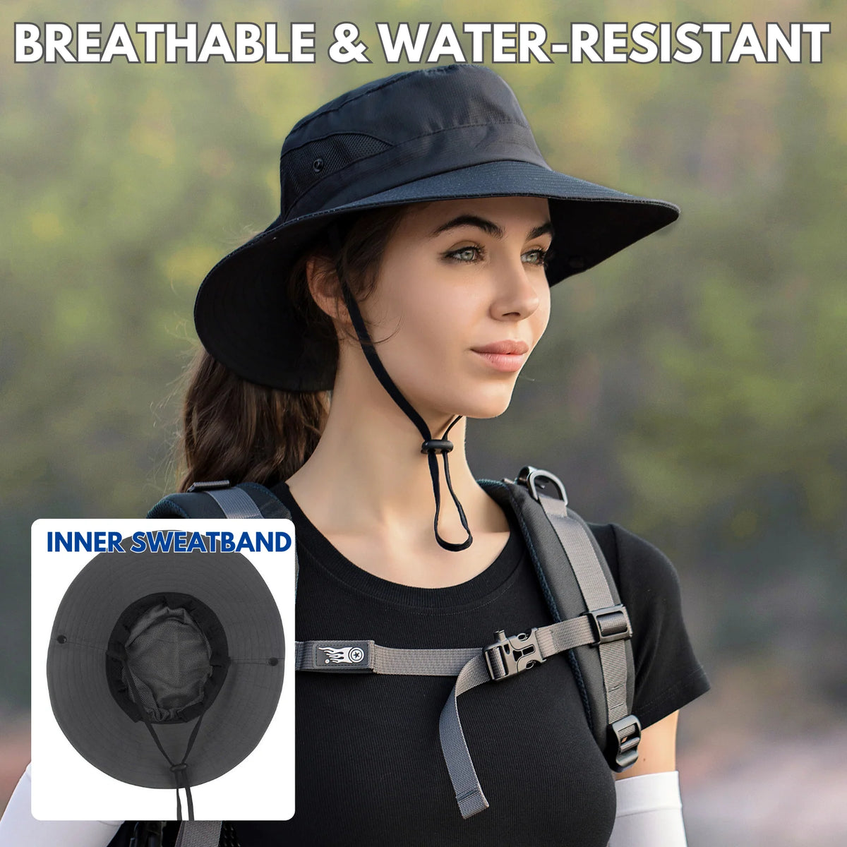 Wide Brim Sun Hat UPF50+ Ponytail Hole Packable