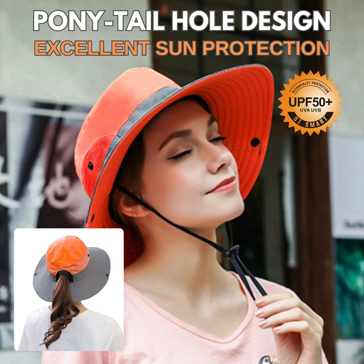 Wide Brim Sun Hat UPF50+ Ponytail Hole Packable