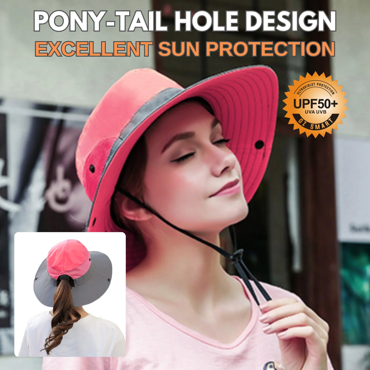 Wide Brim Sun Hat UPF50+ Ponytail Hole Packable