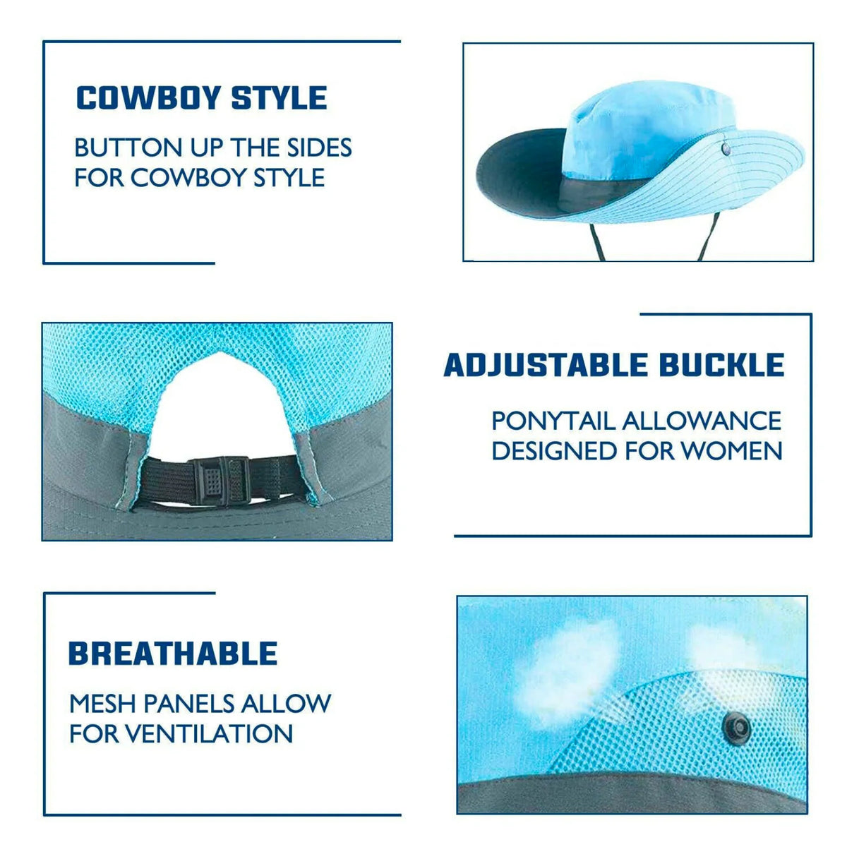 Wide Brim Sun Hat UPF50+ Ponytail Hole Packable