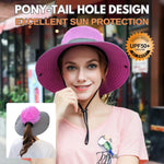 Wide Brim Sun Hat UPF50+ Ponytail Hole Packable