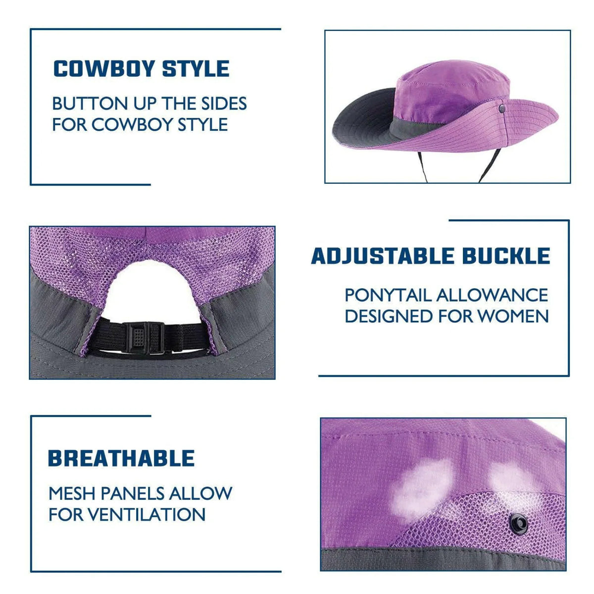 Wide Brim Sun Hat UPF50+ Ponytail Hole Packable