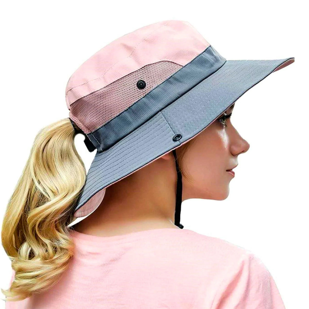 Wide Brim Sun Hat UPF50+ Ponytail Hole Packable