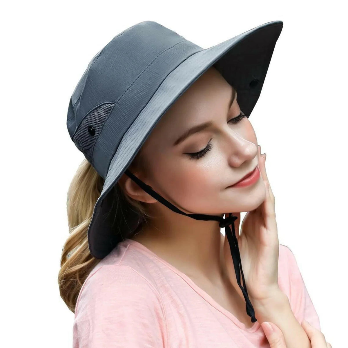 Wide Brim Sun Hat UPF50+ Ponytail Hole Packable