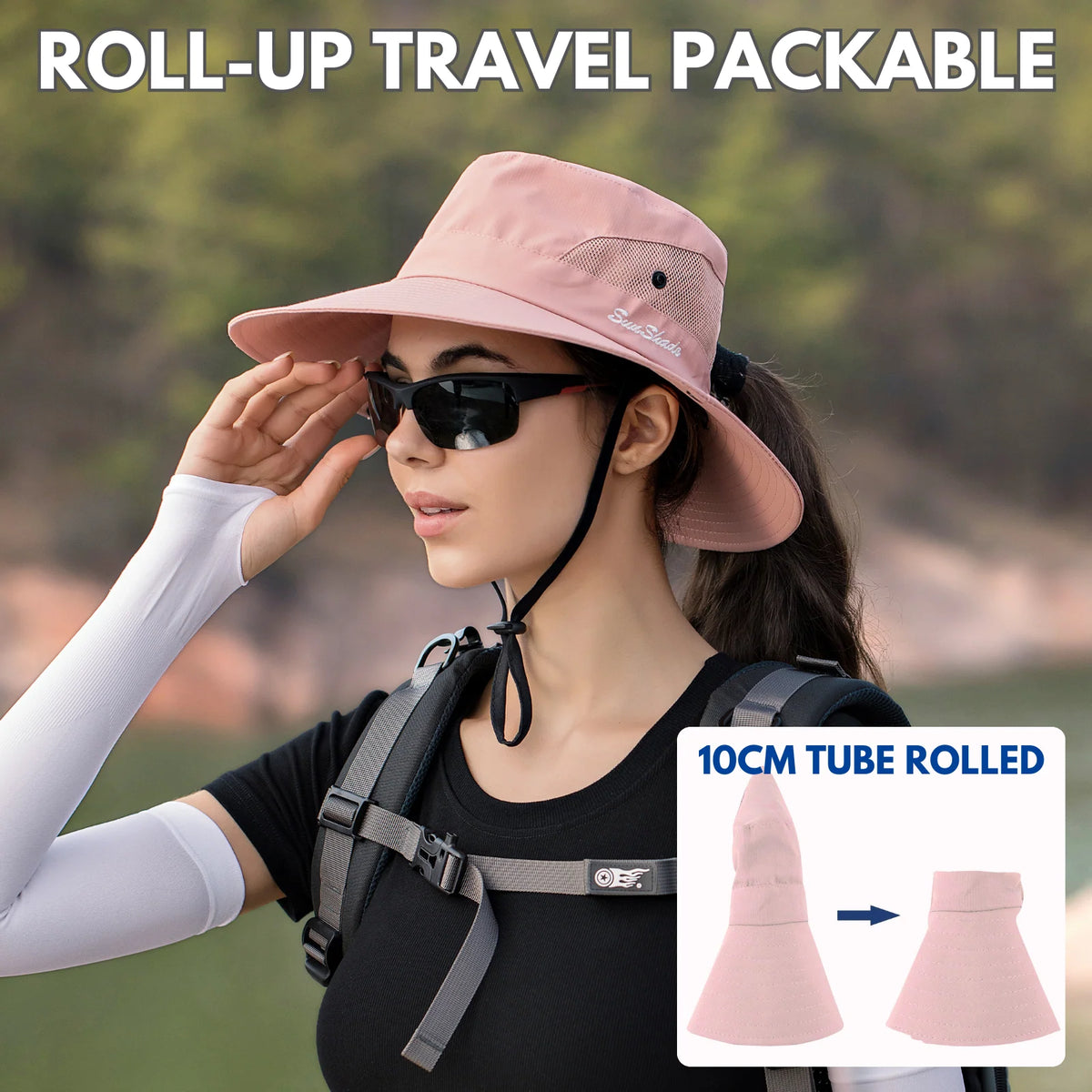 Wide Brim Sun Hat UPF50+ Ponytail Hole Packable