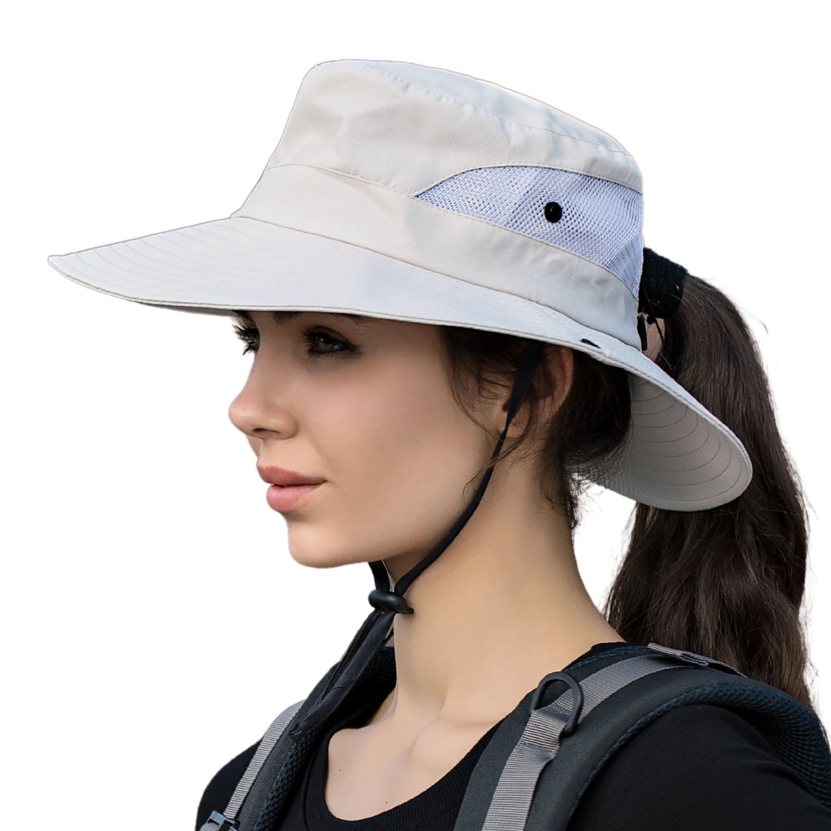 Wide Brim Sun Hat UPF50+ Ponytail Hole Packable