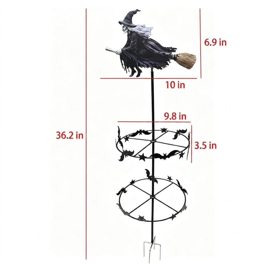 Wind Spinner Weather-Resistant Metal Halloween Witch Design