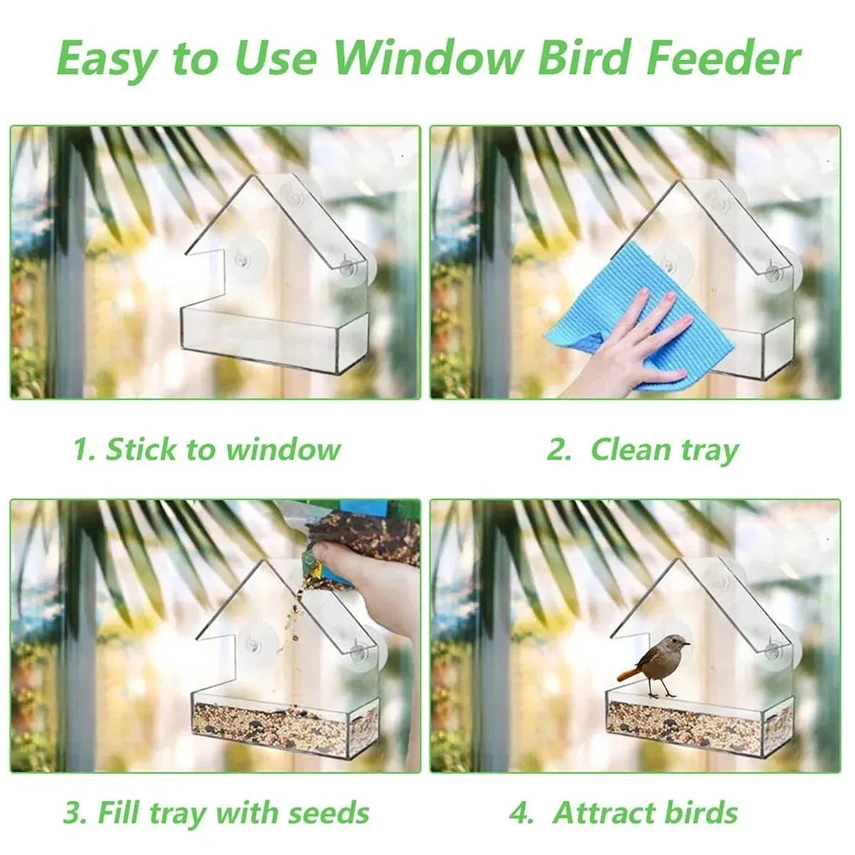 Window Bird Feeder Clear Suction Cup Mount