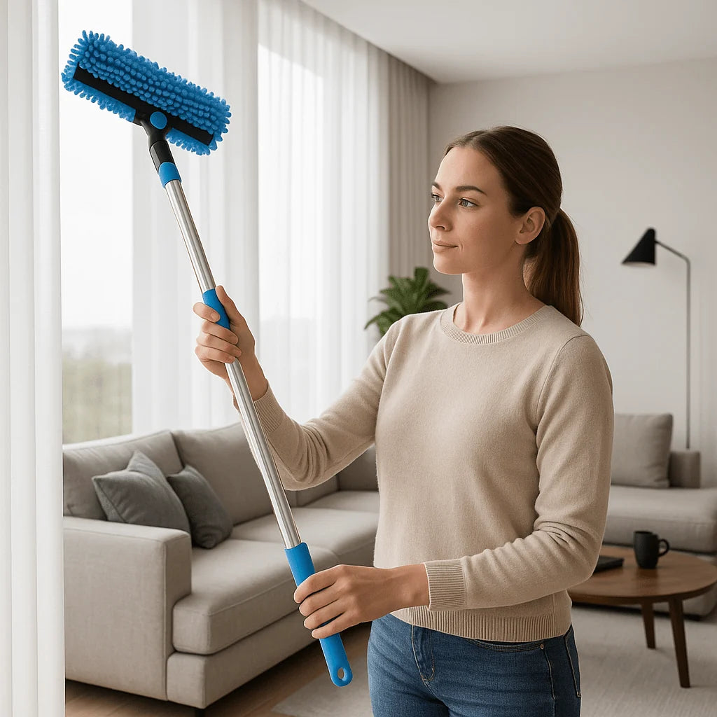 Window Cleaning Tool 2-in-1 Scrubber & Squeegee Telescopic Pole
