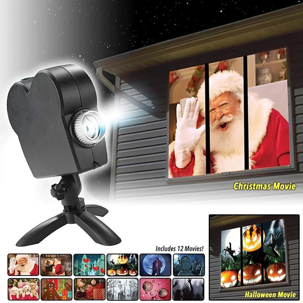 Window Projector 12 Moving Holiday Animations Adjustable Focus