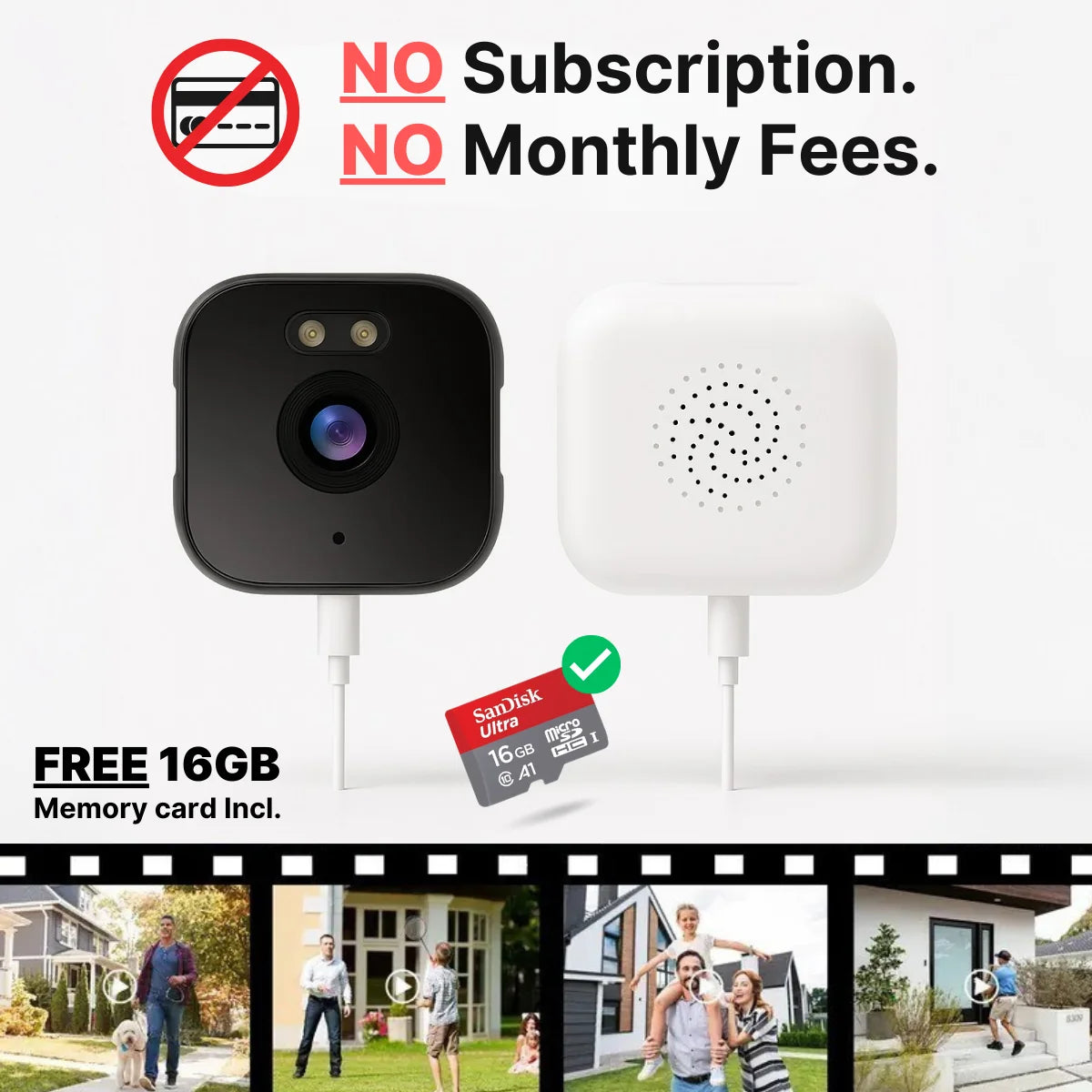 Window Security Camera 2K Video Human Detection MicroSD Storage