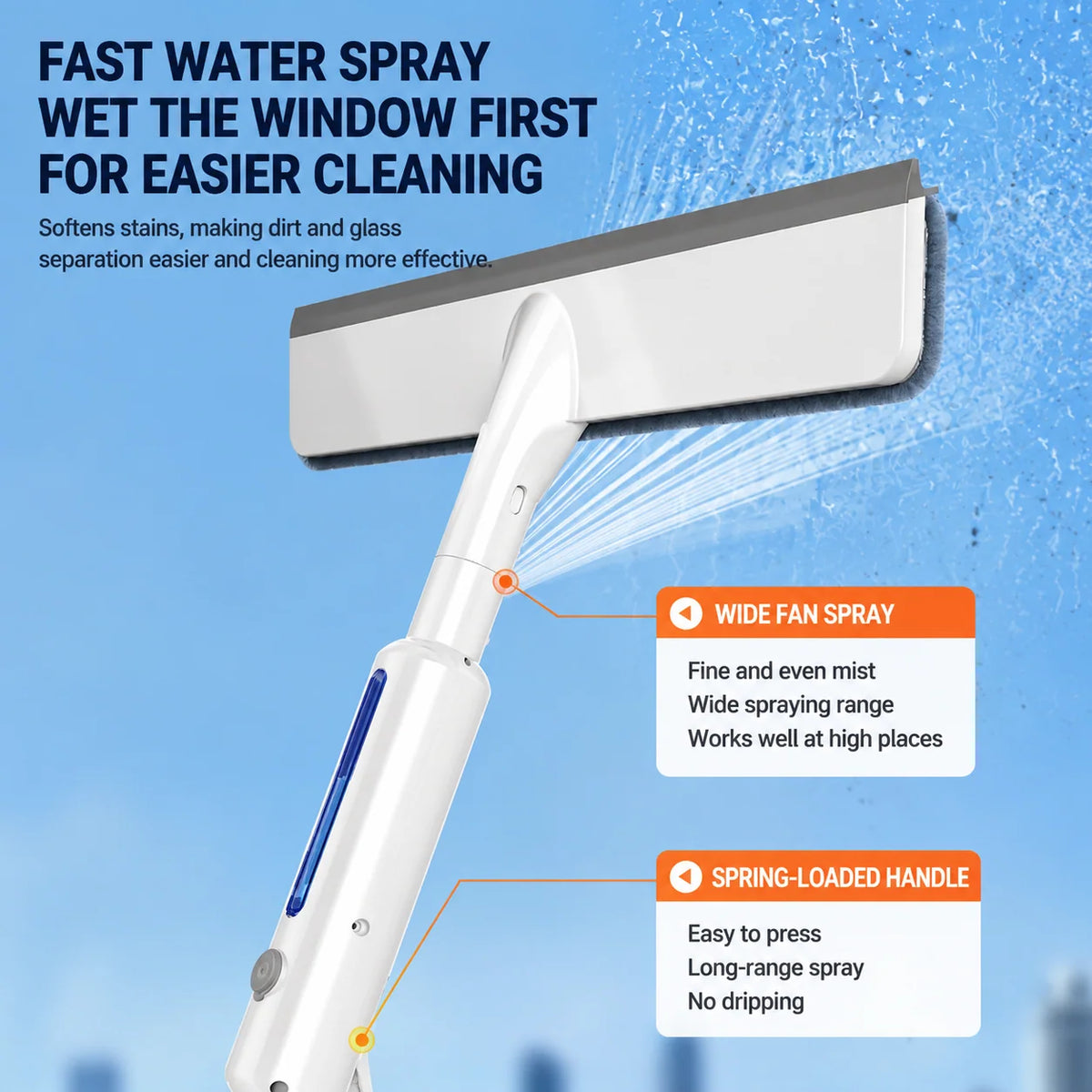Window Squeegee Built-In Spray & Extendable Handle