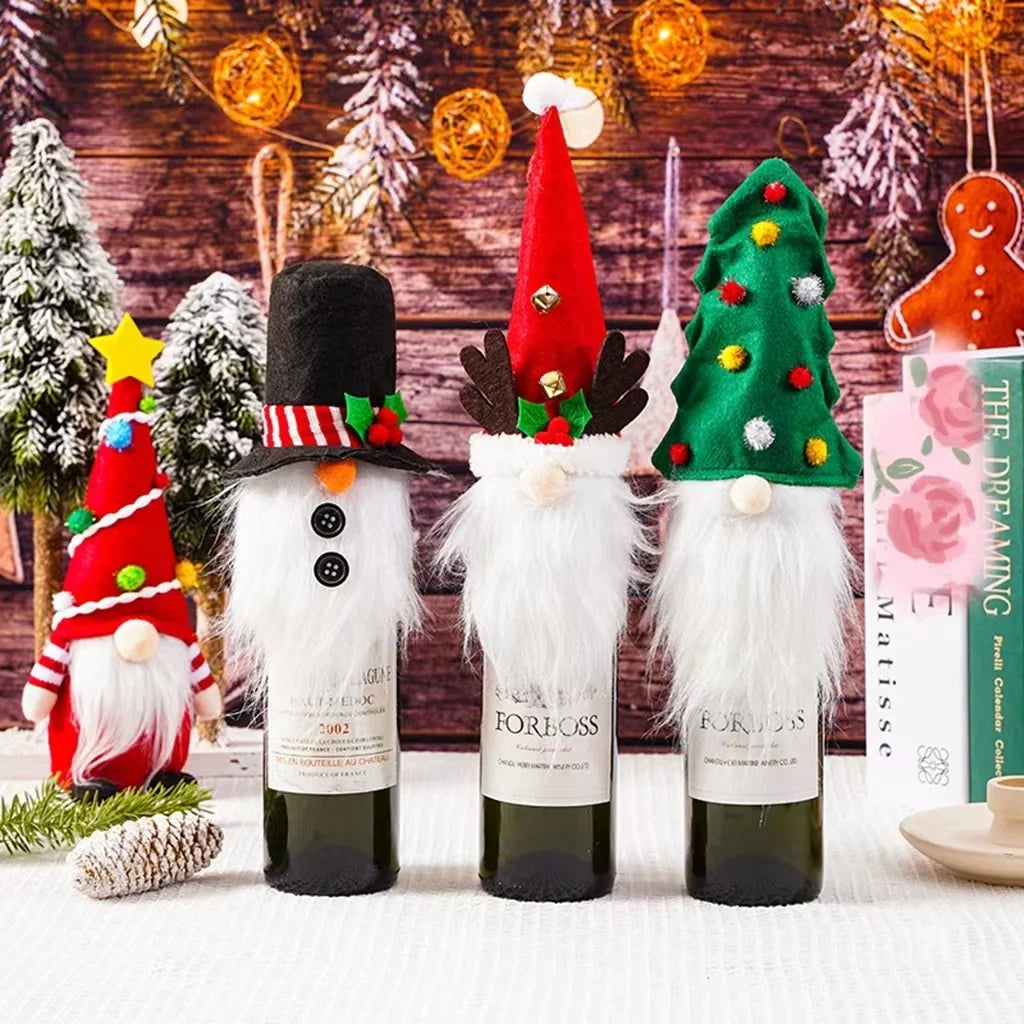 Wine Bottle Cover Festive Santa Plush Lined
