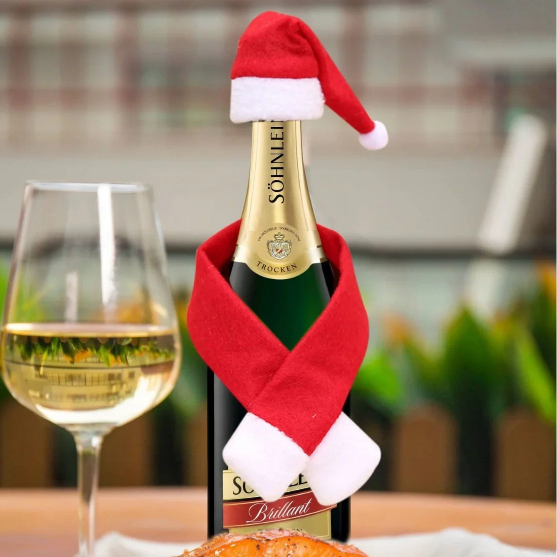 Wine Bottle Cover Santa Hat Soft Fabric Universal Fit