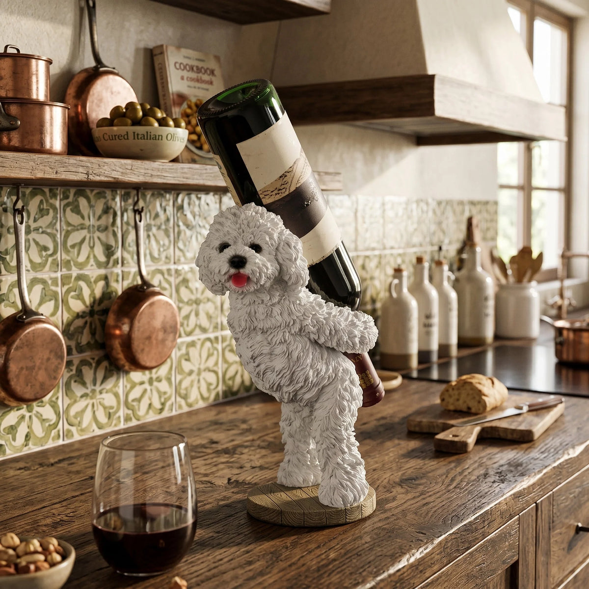 Wine Bottle Holder Resin Sculpted Puppy Decorative Display