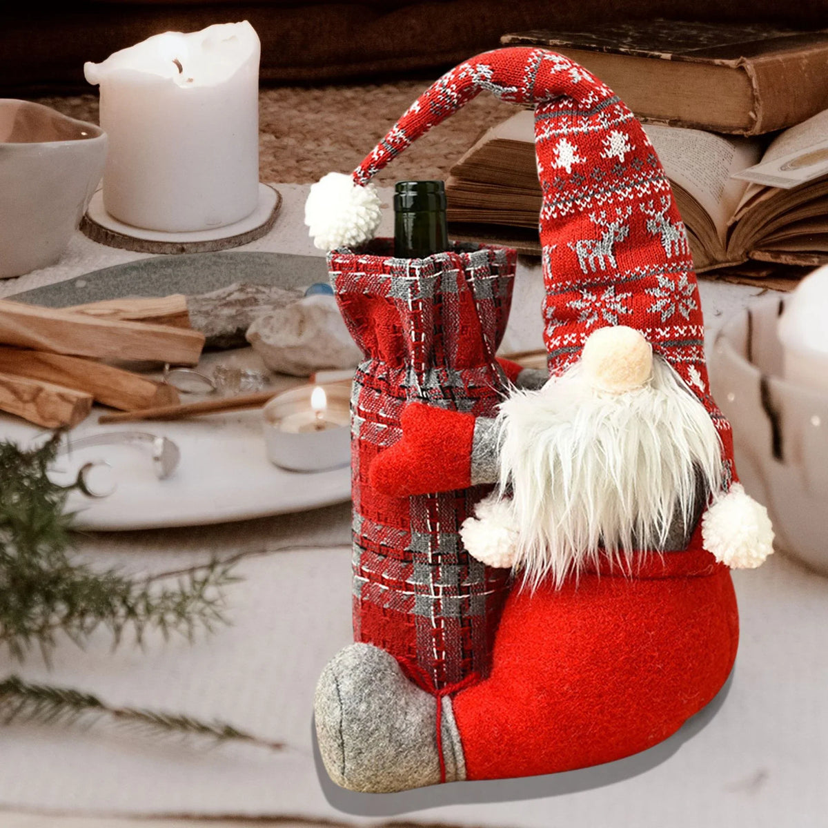 Wine Bottle Holder Santa Claus Design Soft Durable Fabric
