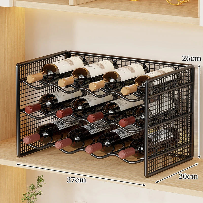 Wine Bottle Rack Powder-Coated Iron Space-Saving