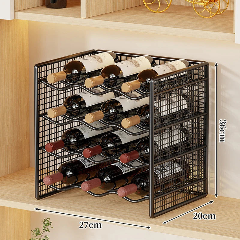 Wine Bottle Rack Powder-Coated Metal Stackable Mesh Design